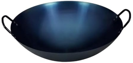 Folpus Wok aus Eisen, Kochgeschirr, multifunktional, traditionell, rund, mit Doppelgriffen, Bratpfanne zum Schmoren, Braten, Wok, Köcheln, 45cm