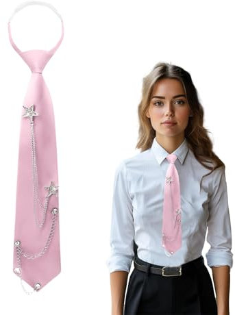 Kinretixia Cravates roses pour femmes, cravate longue, cravate uniforme JK, cravate étroite, cravate ajustable pour les filles, pour les cérémonies de remise de diplômes, les affaires, rose