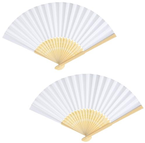 2 Pack White Wedding Fans Paper Hand Fans Folding for Wedding Party Favors Guests DIY Decorations Dancing Wedding Fans for Guests (White)