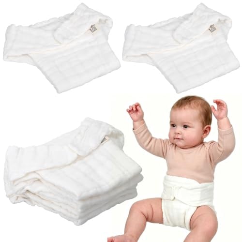 Vaguelly 5Pcs Washable Newborn Cloth Diapers Reusable Cotton Baby Nappy Pants Leak-Resistant Breathable Baby Cloth Diapers for Infants White Pattern