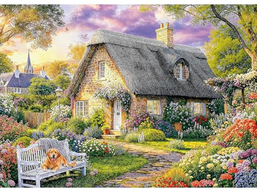 Sutinban Puzzle 1000 Teile, Rustikale Landschaft auf dem Land mit Welpe, Detailgestaltung, Farbenfrohes Puzzle für Erwachsene und Kinder 70x50cm