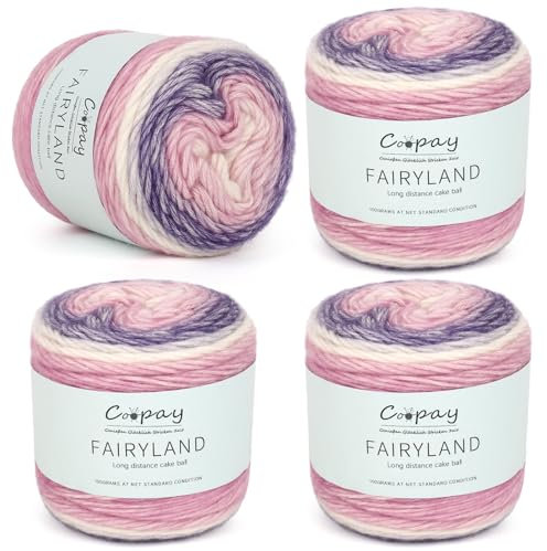 Coopay Farbverlaufsgarn, 4x100g Farbverlaufs Wolle zum Häkeln, Mehrfarbiges Gradient Häkelgarn, Schön Farbverlaufswolle Super Weich Häkelgarn, Wolle zum Stricken Elegante Pullover Hüte, Schal - Lila