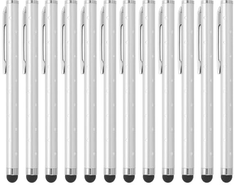 PATIKIL Penna Stilo Per Schermi Touch, 12 Pezzi Stilo Ad Alta Precisione Universale Con Cristalli Penna Capacitiva Metallo Per Dispositivi Touchscreen Telefono Tablet Laptop, Argento