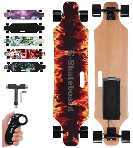 DRFGHK Campus Electric Longboard, Offroad-Elektro-Skateboard mit Tragegriff-Design, tragbares Surfboard-Longboard mit Fernbedienung, 8 km Reichweite für Erwachsene, Anfänger, Teenager,E