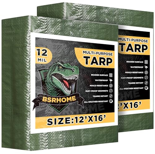 Tarpaulin 4x5m, 2 Pack Tarpaulin Waterproof Heavy Duty, Large Camping Cover Sheet with Metal Grommets, Multipurpose Groundsheet with UV Protection, Weatherproof & Frost-Resistant,8 Mil,Green