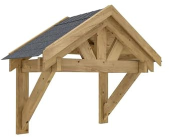 Dunster House Wooden Porch Canopy 1.6×0.8m, Apex Roof Design, Pressure-Treated Timber Frame, 19mm Roof Panels, Stylish, Black Shingles and Fixings Included, Thunderdam