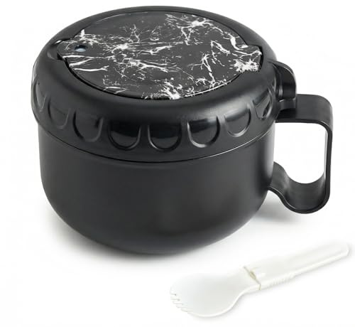 MUUBOOX Marble Pattern Microwave Bowl with Lids,28oz Microwave Soup Mugs with Handles,for Soup and Instant Noodles,Oatmeal, Gumbo, Salad, College Dorm Room Essentials for Girls for Boys (Black)