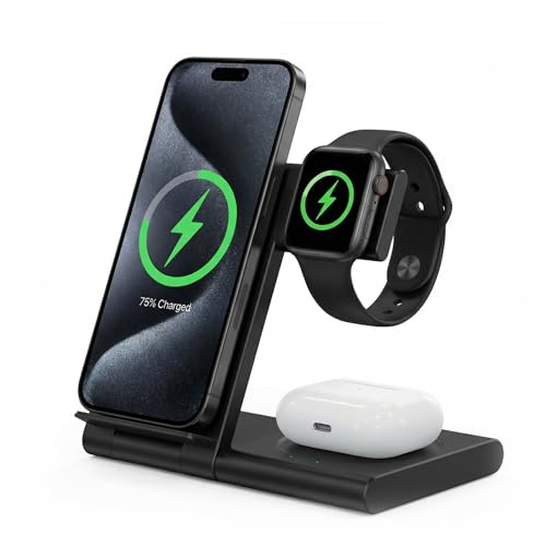 Cargador Inalámbrico 3 en 1 para iPhone, Watch y AirPods. Base de Carga Ligera y Compacta.