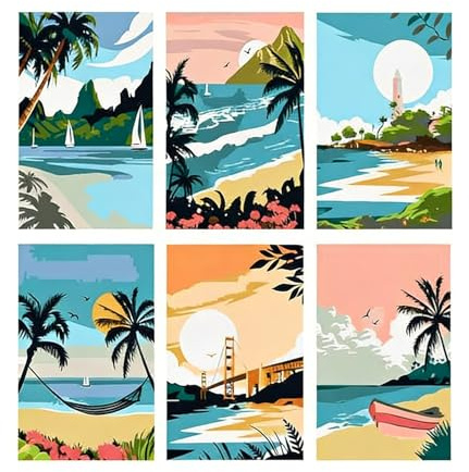 Hocadrv 6 Stück Malen Nach Zahlen Erwachsene Diy Set Erwachsene 20 x 30CM | Landschaft mit Pinseln und Acrylfarben Ölgemälde Leinwand Malen Nach Zahlen für Kreatives Geschenk Home Decor (Ohne Rahmen)