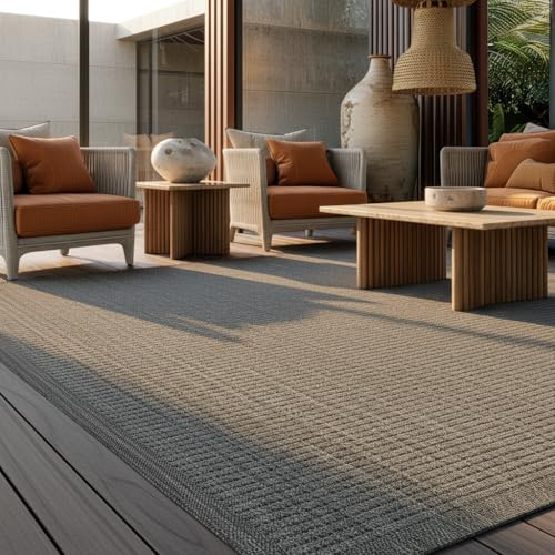 KADIMA DESIGN Terrassenteppich Uni Modern Wetterfest Pflegeleicht Waschbar Strapazierfähig Robust Schwarz 240x340 cm Terrasse Garten Fußbodenheizung geeignet Oeko-TEX | Oriana