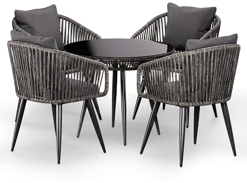 di volio Gartenmöbel-Set Polyrattan mit rundem Glastisch Outdoor Rieti
