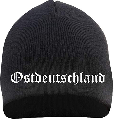 HB_Druck Ostdeutschland Beanie Mütze - Altdeutsch - Bestickt - Strickmütze Wintermütze Einheitsgröße Schwarz