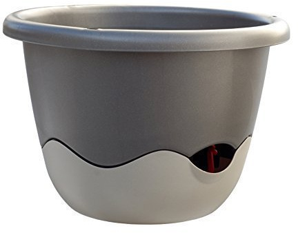 Plastia Blumenampel Mareta Ø 25 u. 30 cm Bewässerungsampel Hängeampel incl. Kette (Durchmesser: 25 cm, Dunkel anthrazit + dunkel Elfenbein)
