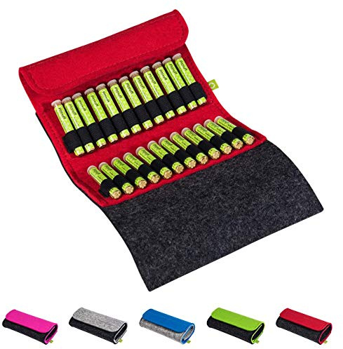 Homöopathische Taschenapotheke, Globuli-Tasche Potenz C30, gefüllt mit 24 Globuli-Röhrchen (Glas), handgemacht aus echtem Filz (rot)