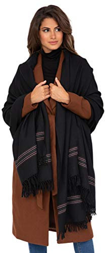 likemary Damen Wollschal – Schals & Tücher für Herbst und Winter – Leichter Wollschal für Reisen – Ethisch & Handgemacht-Schwarz