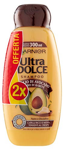 Garnier Ultra Dolce Shampoo mit Avocadoöl und Karité-Butter für lockiges oder welliges Haar, ohne Parabene, natürlicher Extrakt, 300 ml [2 Stück)