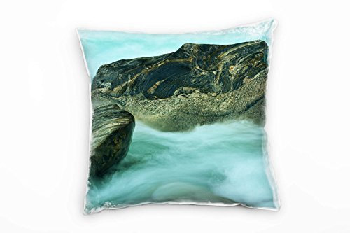 Paul Sinus Art Meer, Brandung, Felsen, Gischt, grau, türkis Deko Kissen 40x40cm für Couch Sofa Lounge Zierkissen - Dekoration zum Wohlfühlen