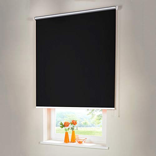Sonnenschutz-HH® - Seitenzugrollo Verdunkelungsrollo Thermorollo - Außenmaß Breite 185 x 160 cm Höhe schwarz - Lichtundurchlässig Rollo für Abdunkelung Kettenzugrollo inkl. Universalträger