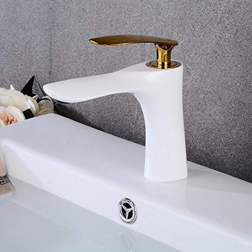 HommomH Robinets de lavabo Blancs et Dorés Robinet de Salle de Bain Mitigeur de Lavabo À Monocommande Robinet pour Eau Chaude et Froide