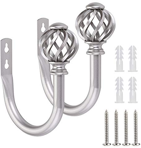 Sumnacon Set of 2 Metal Curtain Holdbacks - Wall Mounted Drapery Tiebacks with Screws, Decorative Window Treatment Holdbacks for Bedroom Livingroom Office, Silver