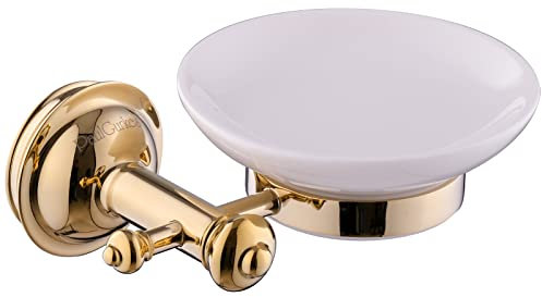 PaulGurkes Seifenablage Gold Retro Nostalgie Bad-Accessoires goldene Seifenschale Keramik Ablage für feste Seife Vintage Antik Landhausstil