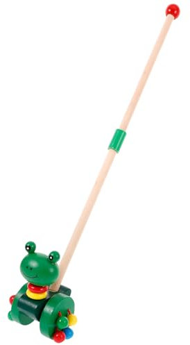 NUOBESTY Baby Wood Pushing Pull Toys Cartoon Animal Baby Walker Push Toy Pull Along Toddler Learning Balance Walking s (Frog)
