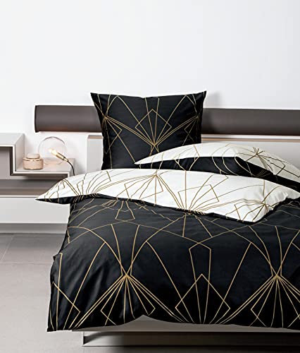Janine Mako-Satin-Bettwäsche J.D. 200x200 cm + 2X 80x80 cm bronzebraun-schwarz