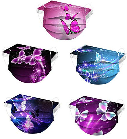 50 Stück Erwachsene Mundschutz Einweg 3-lagig Cartoon Motiv Bunt 3D Druck Multifunktionstuch Bandana Atmungsaktiv Mund-Tuch Halstuch Schals Staubdicht Atmungsaktiv für Herren Damen