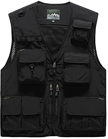 DAIHAN Men's Sports Multi-Pockets Utility Vest Waistcoat Gilet Outdoor Quick Dry Safari Fishing Photography Casual Vest Jacket Sleeveless Jacket Waistcoat Windproof Gilet Top,Black,6XL