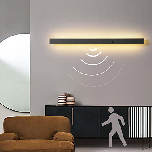 VOMI Außen-Lampe Wandlampe mit Bewegungsmelder Schwarz IP65 Wasserdicht Warmweiss 3000K Bad-Lampe Streifen Wandleuchte Innen/Aussen LED Minimalistische LED Wandlicht Schlafzimmer Wohnzimmer,80cm