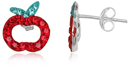 EYS JEWELRY Ohrstecker Damen Apfel Äpfel 925 Sterling Silber Preciosa Elements Glitzer Kristalle rot Damen-Ohrringe