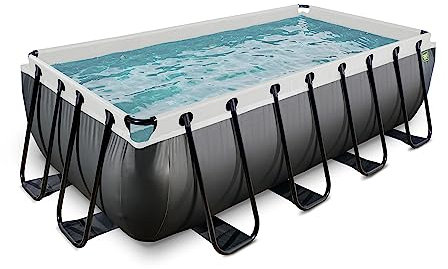 EXIT TOYS Piscine Black Leather - 400x200x100cm - Grande Piscine à Cadre rectangulaire avec Pompe à Filtre à Cartouche - Piscine Extra Profonde - Cadre Solide - Comprend échelle de Piscine - Noir