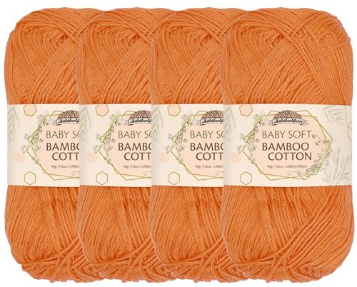 JubileeYarn Baby Soft Bamboo Cotton Yarn - 50g/Skein - Blood Orange - 4 Skeins