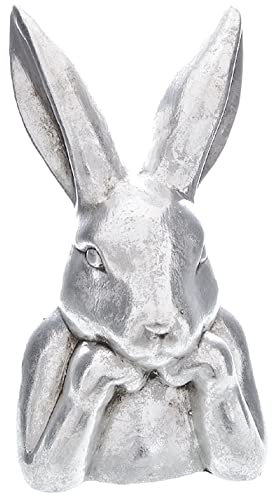 ETC putziger origineller Osterhase als Büste Keramik matt-glänzend Silber mit Shabby antikfinish