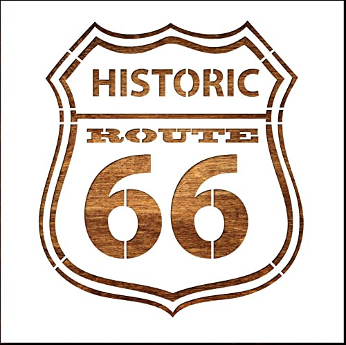 Boutique d'Isacrea Schablone 28 x 28 cm, Schild Route 66, Mylar, Wiederverwendbar