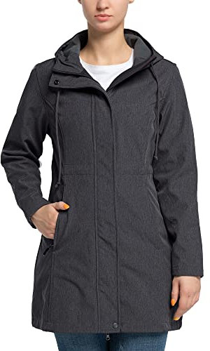33,000ft Veste de Softshell Longue légère et imperméable pour femme, À Capuche Veste de pluie, Veste fonctionnelle coupe-vent, Activites En Exterieur à pied Randonnée Gris Foncé M
