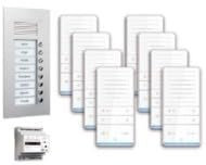TCS PAUF081/001 Türkontrollsystem Audio Pack UP für 8 Wohneinheiten mit Außenstation PUK 8 Klingeltasten, 8X Freisprecher ISW5031, Steuergerät