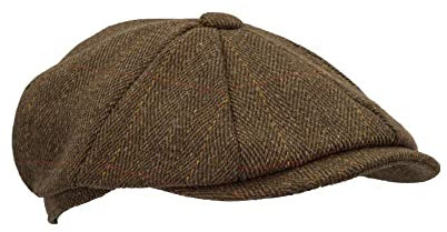 WALKER AND HAWKES Unisex Bakerboy-Ballonmütze aus Tweed - 8-Panel-Konstruktion - Brauner Tweed - XL (60cm)
