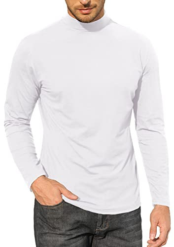 Mens Half Turtleneck Shirt Long Sleeve Pullover Basic Designed Undershirt Polo Neck Stretch Slim Fit Sweaters White, M