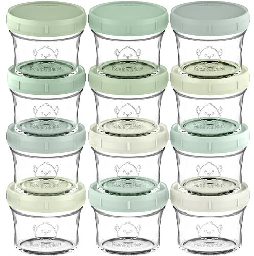 KeaBabies Lot de 12 boîtes de conservation pour nourriture pour bébé - Anti-fuite - Passe au micro-ondes - Récipient de rangement pour nourriture pour bébé - Bocaux à boules (Sage)