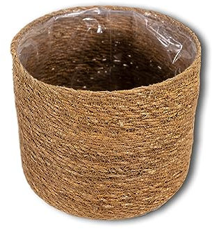 DARO DEKO Seegras Korb rund Natur Ø 16 x 14cm mit Einsatz Blumentopf geflochten Aufbewahrungskorb Über-Topf Blumenkorb
