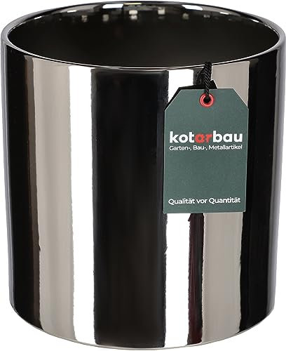 KOTARBAU® Pot de fleurs brillant - Diamètre : 200 mm - Cylindre - En céramique - Cache-pot décoratif - Argenté - Pour plantes d'intérieur