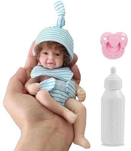 Realistico Mini Bambola Bebe Reborn Morbido Corpo Intero in Silicone Solido Bambola Neonata Dimensione Palmare Bambino Compleanno Natale Regali Collezioni(6 inch/15 cm,A)
