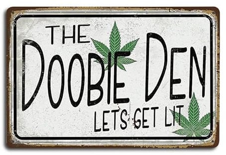 SEHINU Doobie Den Let's Get Lit Sign - Weed Poster Metal Tin Sign for Trippy Room Decor, Stoner Room Decor Man Cave Bar, and Weed Room,Home Decor,Bar Decor,Friendly Gift (C162)