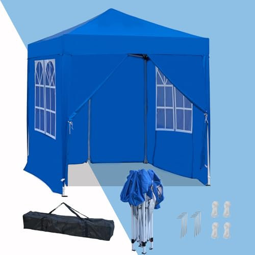 Mingone Faltbarer Pavillon 2x2m Wasserdicht Stabil Winterfest - Pop Up Zelt für Garten, Party, Grill - UV Schutz 50+, Blau