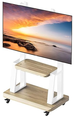 Mobiler TV-Wagen mit Rädern für 127-254 cm (50-100 Zoll) Flachbildfernseher, TV-Wagen, rollbarer TV-Ständer, höhenverstellbar, rollbarer TV-Ständer, hält bis zu 500 kg, Boden-TV-Ständer mit Ablage (L