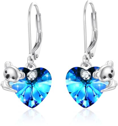 MEDWISE Koala Ohrringe Mädchen 925 Sterling Silber Koala Herz Ohrringe Hängend Damen Ohrringe Kristall Ohrhänger Schmuck für Mädchen Ehefrau Freundin Tochter Mutter Geburtstags Geschenke