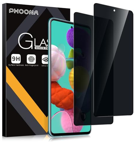 Phoona Verre Trempé pour Samsung Galaxy A51 4G/5G 6.5,Dureté 9H,Anti-Rayures,Protecteur D'écran Anti-Peek Privacy,Film de Protection du Verre Anti-Espion,2 Pièces
