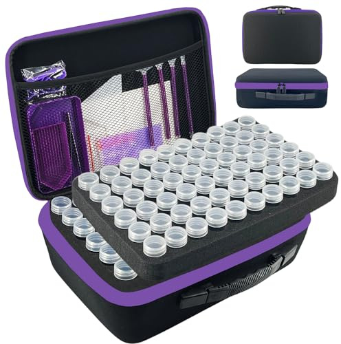 LIRUNQIU Diamond Painting Storage Containers, 120 Slots Diamond Art Accessories and Tools Kits Storage Box | Black storage container with 120 slots. Complete kit includes tools & accessories for diamond art organization.