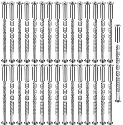 Ensemble de 30 Vis à Douille M3, Vis de Connexion M3x60 mm avec Douilles M3x16 mm, Vis pour Poignées de Portes, Vis de Serrage pour Fixation des Poignées de Porte, Connecteurs de Meuble Vis à Douille